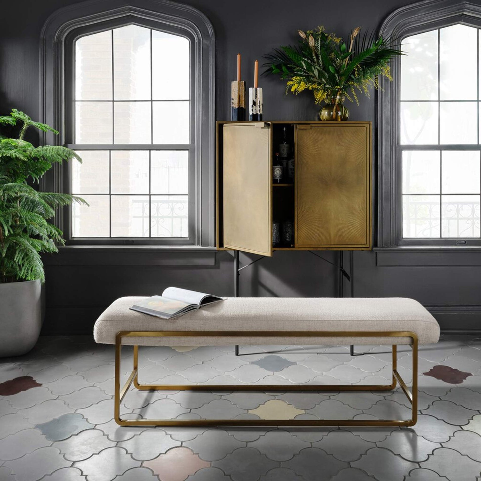 Via Fabric Bench with Metal Legs Via | IONS DESIGN | Dubai | UAE