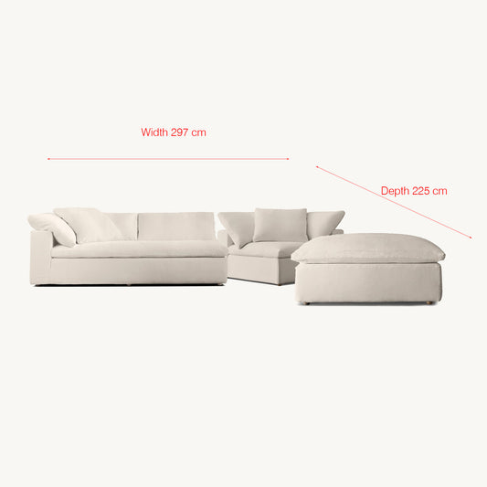 Cloud Sofa | 3 Units |  297 cm W x 225 D | Fabric Performance Linen Weave - Natural | IONS DEIGN | Dubai | UAE