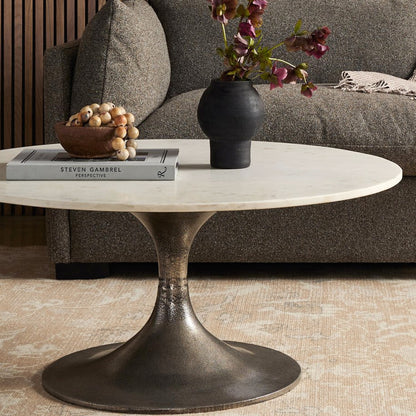 Ema Round Coffee Table -  White Marble Top - IONS DESIGN