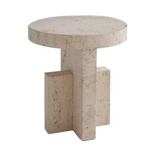 Sog Round Side Table in Beige Travertine