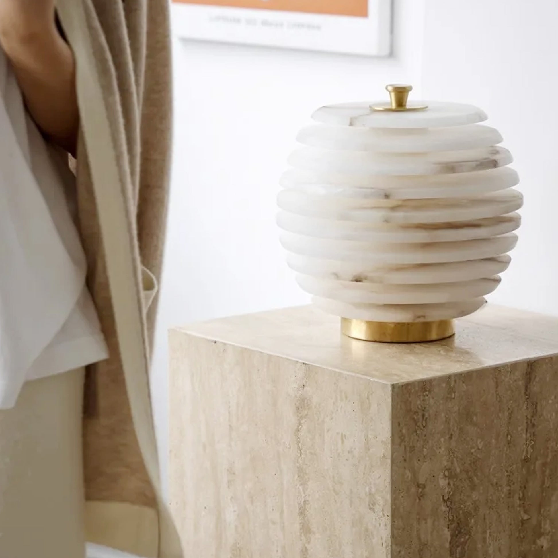 Tim Rounded White Stone Table Lamp - IONS DESIGN | Dubai | UAE 